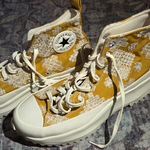 Converse Mustard and White Patterned High-Tops